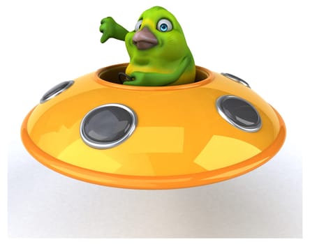 Fun green bird - 3D Illustration