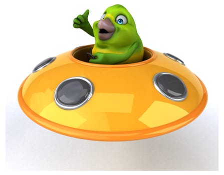 Fun green bird - 3D Illustration