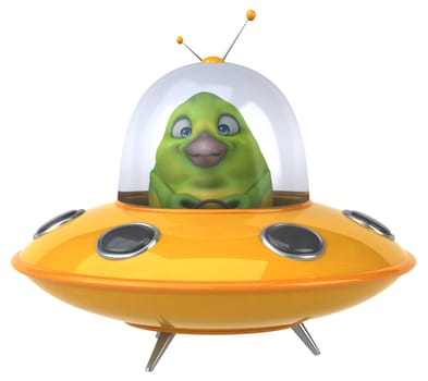 Fun green bird - 3D Illustration
