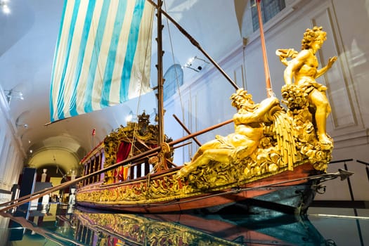 VENARIA REALE, ITALY - CIRCA MAY 2021: the Bucentaur (Bucintoro, 1729). Antique Royal ship of Savoia family.
