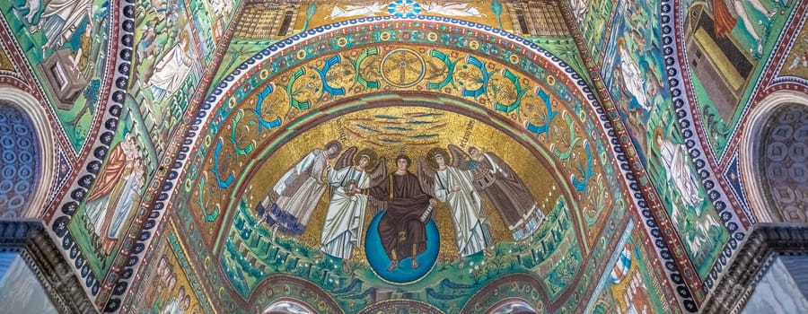 RAVENNA, ITALY - CIRCA AUGUST 2020: historic byzantine mosaic in Saint Vitale Basilica