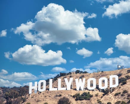 LOS ANGELES, USA - CIRCA AUGUST 2020: Hollywood sign in Los Angeles on blue sky