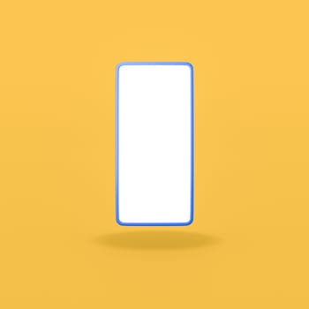 Cartoon White Blank Screen Mobile Phone Isolated on Flat Yellow Background with Shadow 3D Illustration