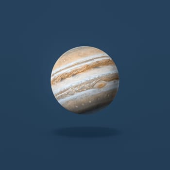 Jupiter Planet Isolated on Flat Blue Background with Shadow 3D Illustration. Texture from solarsystemscope.com