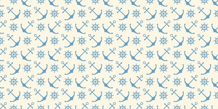 Nautical seamless pattern with ship wheels and anchors. Vector illustration