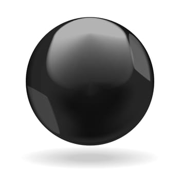 Black shiny ball or round drop with glares, isolated on white background. Pool ball, metallic or plastic sphere. Vector illustration