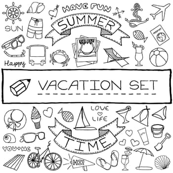 Hand drawn vacation icons set. Vector illustration.