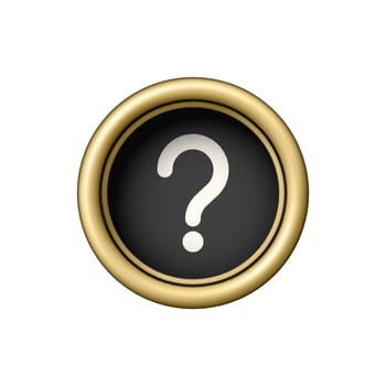Question mark symbol. Vintage golden typewriter button isolated on white background. Graphic design element for scrapbooking, sticker, web site, symbol, icon. Vector illustration.