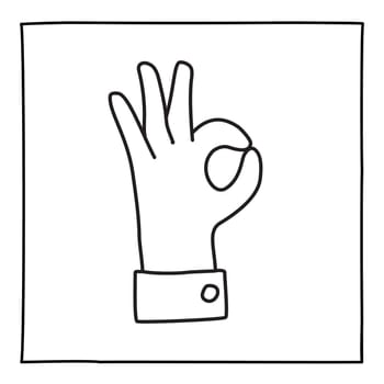 Doodle OK icon. Hand drawn gesture symbol. Line art style graphic design element. Approval, vote, love, favorite gesture concept. Vector illustration