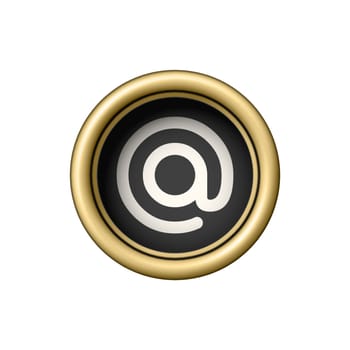 Commercial At Symbol. Vintage golden typewriter button isolated on white background. Vector illustration.