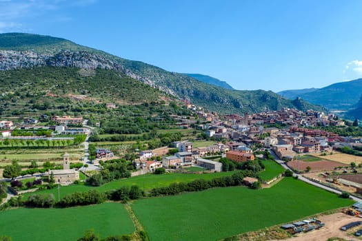 Panoramic aerial view of Coll de Nargo, a Spanish municipality in the Alto Urgel region, in the province of Lleida.