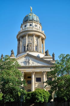 View of the French cathedral at the Gendarmenmarkt in the center of Berlin