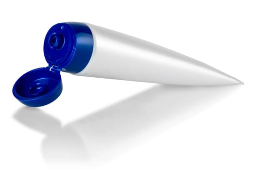 The blue cosmetic tube pack Of Cream Or Gel. Ready for your package design. isolated on white background - realistic photo image - with clip path