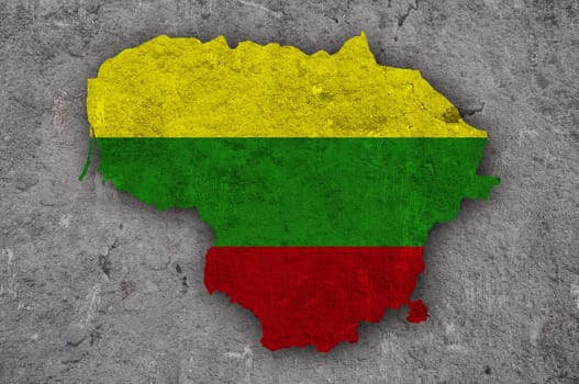 Map and flag of Lithuania on weathered concrete