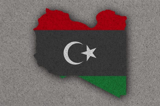 Map and flag of Libya on felt
