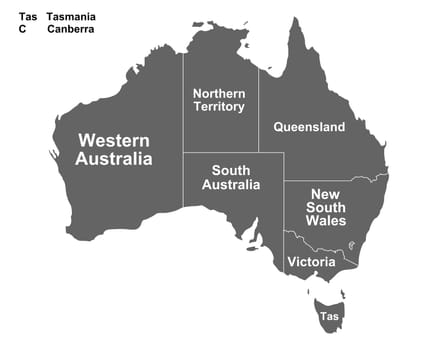 Landkarte von Australien mit alles Bundesstaaten