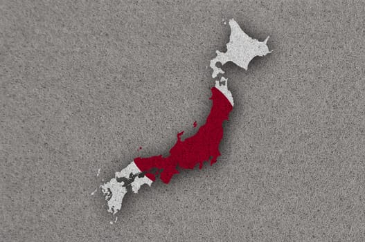 Map and flag of Japan on felt