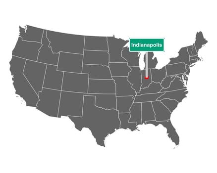 Indianapolis city limit sign and map of USA