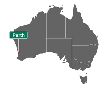 Ortsschild Perth auf Landkarte von Australien