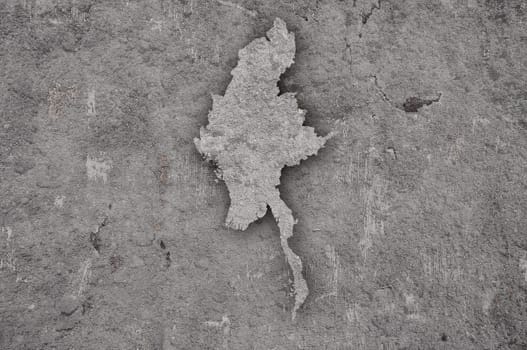 Map of Myanmar on weathered concrete