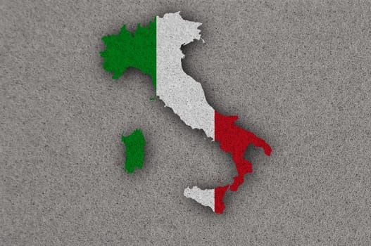 Map and flag of Italy on felt