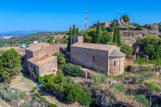 Church of Santa Maria de la Aguda, dated in the 11th century in Tora La segarra, Catalonia Spain. Aerial view, detail view of the apse