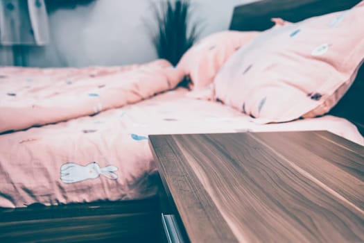 Bright, cute and cozy home bedroom interior design - close up photo