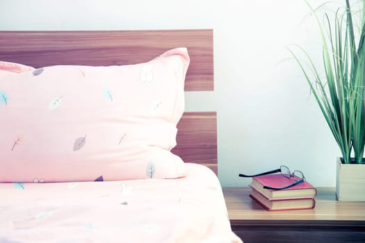 Bright, cute and cozy home bedroom interior design - close up photo