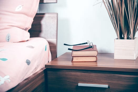 Bright, cute and cozy home bedroom interior design - close up photo