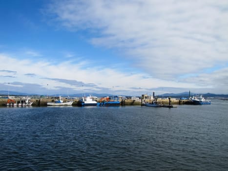 Sea port and piers of the city of Vigo in Spain. Resort town in Spain Vigo.