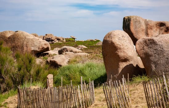 Pink granite boulders, ploumanach coast, Brittany, France