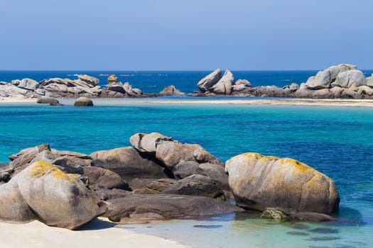 Rocky beach in the coast of Kerlouan, Brittany, France