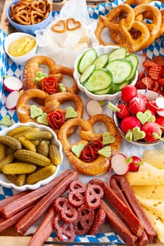 Bavarian meat and cheese platter with pretzels