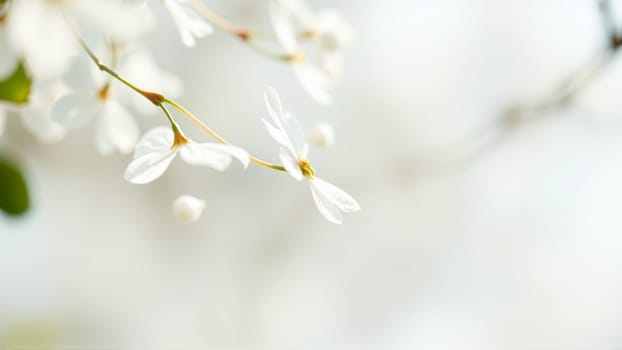 Delicate spring flowers in backlit sunlight, blurred background. High quality photo