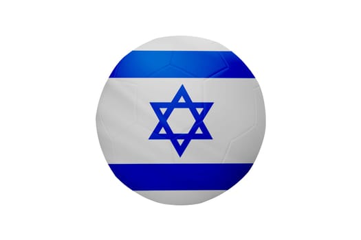 Football in the colors of the Israel flag isolated on white background. In a conceptual championship image supporting Israel.