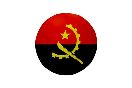 Football in the colors of the Angola flag isolated on white background. In a conceptual championship image supporting Angola.