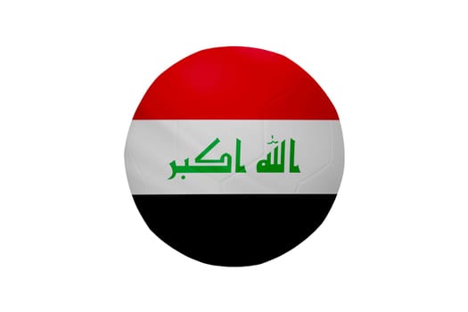 Football in the colors of the Iraq flag isolated on white background. In a conceptual championship image supporting Iraq.