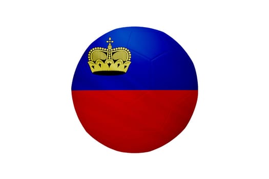 Football in the colors of the Liechtenstein flag isolated on white background. In a conceptual championship image supporting Liechtenstein.