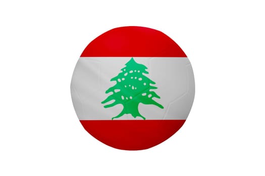 Football in the colors of the Lebanon flag isolated on white background. In a conceptual championship image supporting Lebanon.