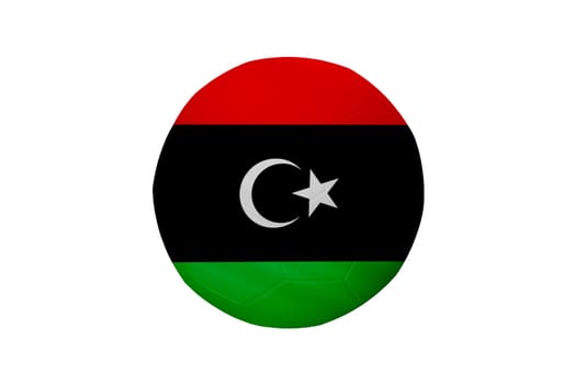 Football in the colors of the Libya flag isolated on white background. In a conceptual championship image supporting Libya.