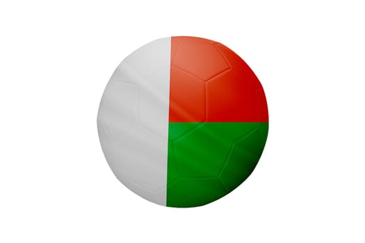 Football in the colors of the Madagascar flag isolated on white background. In a conceptual championship image supporting Madagascar.