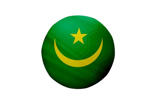 Football in the colors of the Mauritania flag isolated on white background. In a conceptual championship image supporting Mauritania.