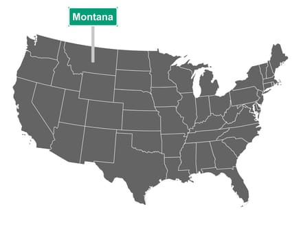 Montana state limit sign and map of USA