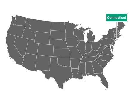 Connecticut state limit sign and map of USA