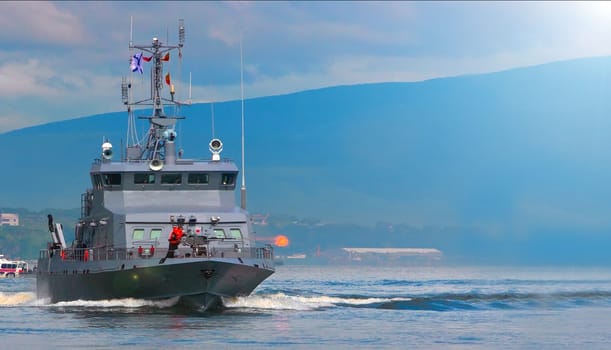 The Maritime military exercises in the Avacha Bay of the Pacific ocean