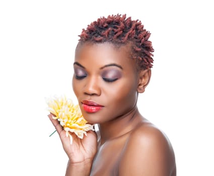 Black beauty with short spiky red hair