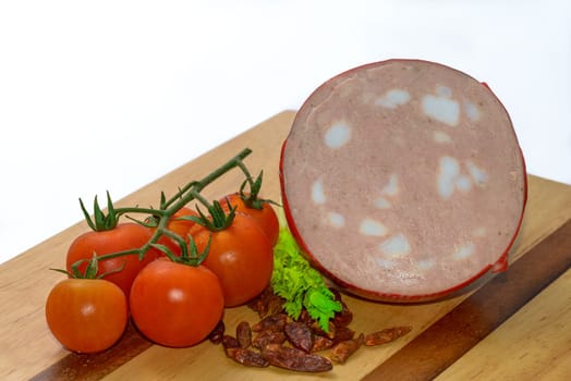Italian Mortadella Bologna with tomatoes and vegetables