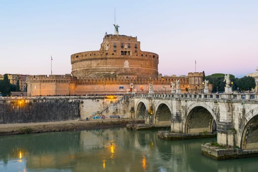 Landscape of castel sant'angelo in rome along the tiber river, italy