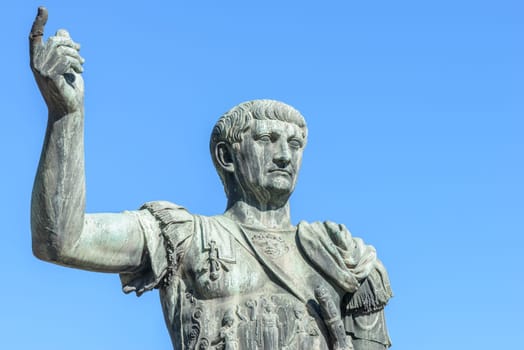 Ruins buildings and statue in the foro romano in Rome italy, emperor cesare