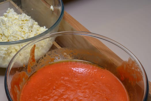 Mozzarella and tomato souce ingradients for italian pizza